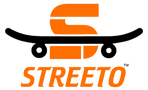 Streeto logo with a black skateboard graphic on a white background